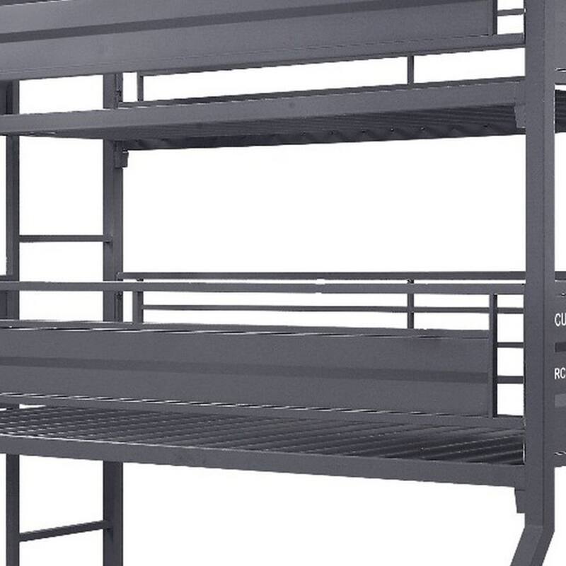 Twin Over Twin Over Full Bunk Bed with Metal Frame, Gray