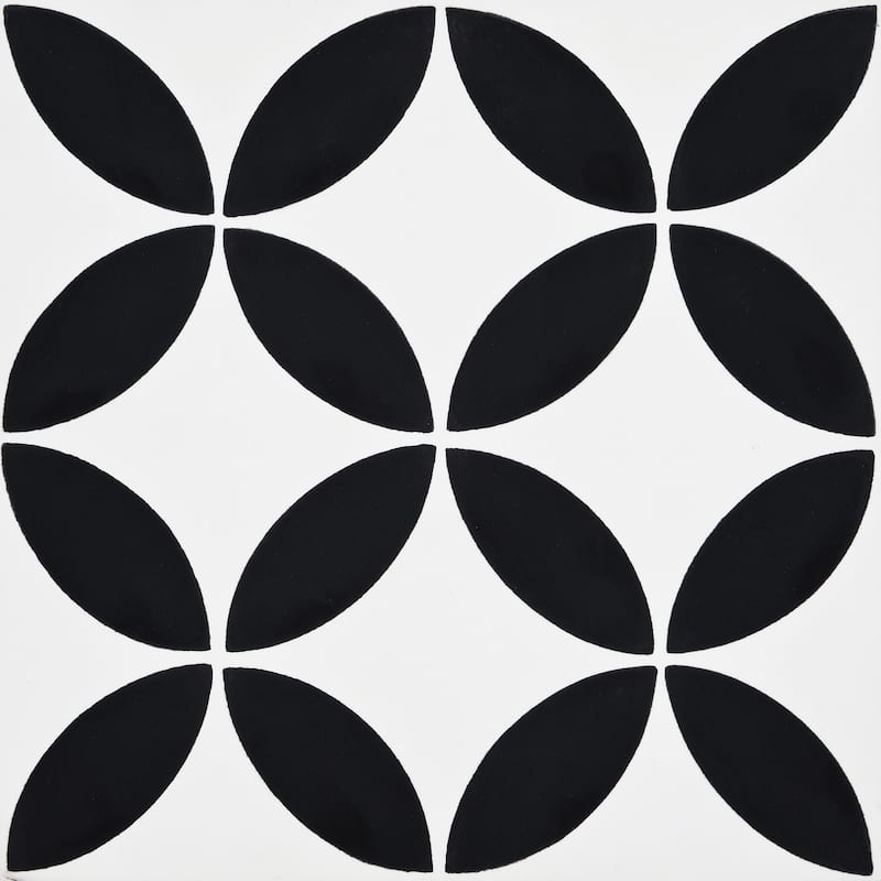 Amlo Handmade Cement Tile, 8x8, White-Black