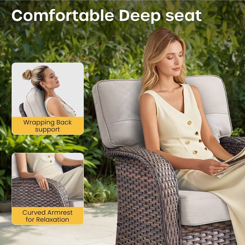 Gymojoy 9-Piece Outdoor Wicker Patio Furniture Sofa Set with 55,000 BTU Fire Pit Table, Swivel Chairs, Ottomans & Side Tables