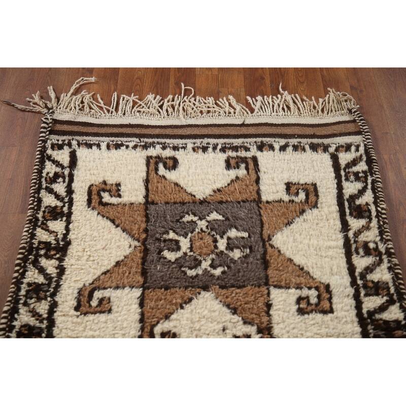 Vegetable Dye Plush Kurdish Turkish Runner Rug Handmade Wool Carpet - 3'1"x 11'3"