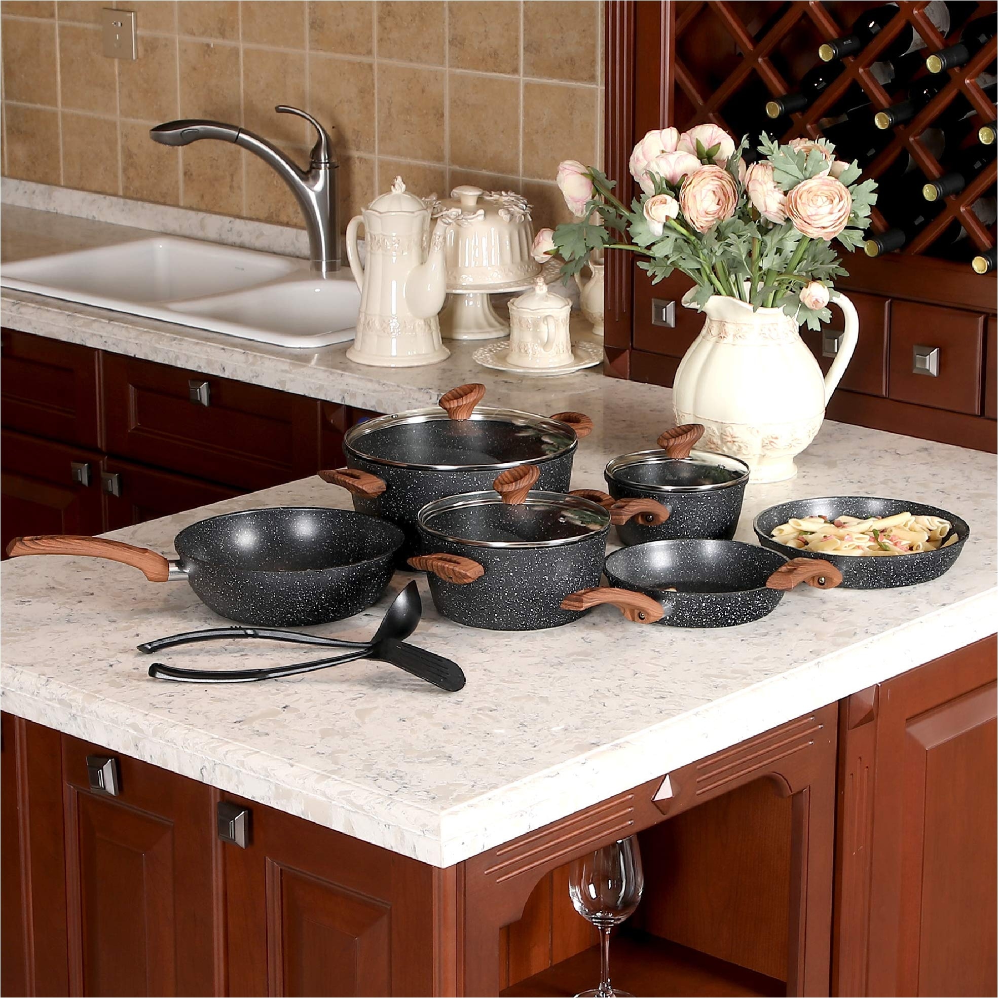 Granite Detachable Handle Induction Cookware Set-Kitchen Academy