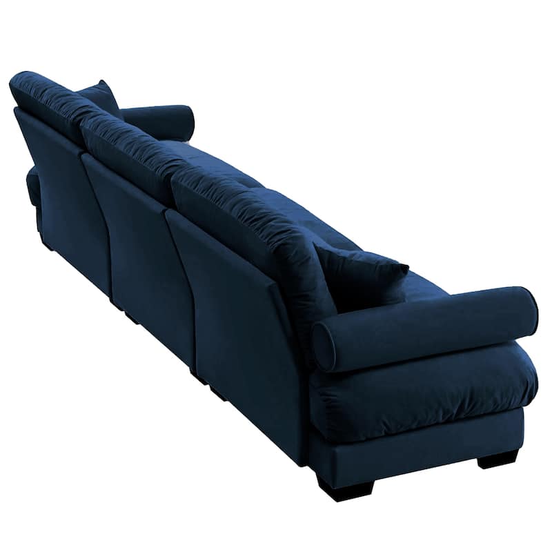 93.7" Oversized Velvet 2-Seater Sofa with Ottoman, Round Bolster Armrests, and Included Pillows