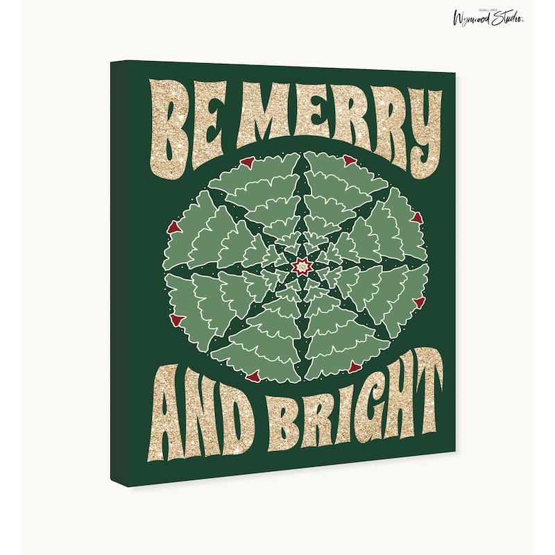 Wynwood Studio Canvas Holiday and Seasonal Merry and Bright Glitter Christmas Gold Glam Wall Art Canvas Print