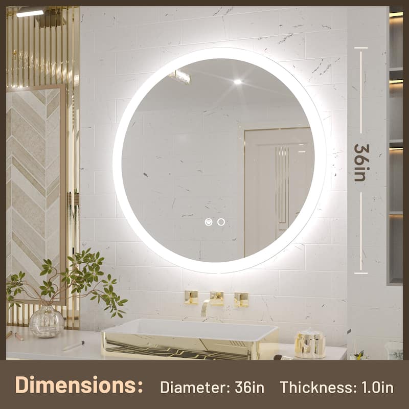 KEONJINN Round LED Frontlit Bathroom Vanity Wall Mirror 3 Colors, Anti-fog