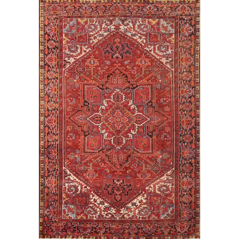 Hand Knotted Oriental 100% Wool Carpet Traditional Medallion Red Heriz Area Rug - 9' 3'' X 6' 9''