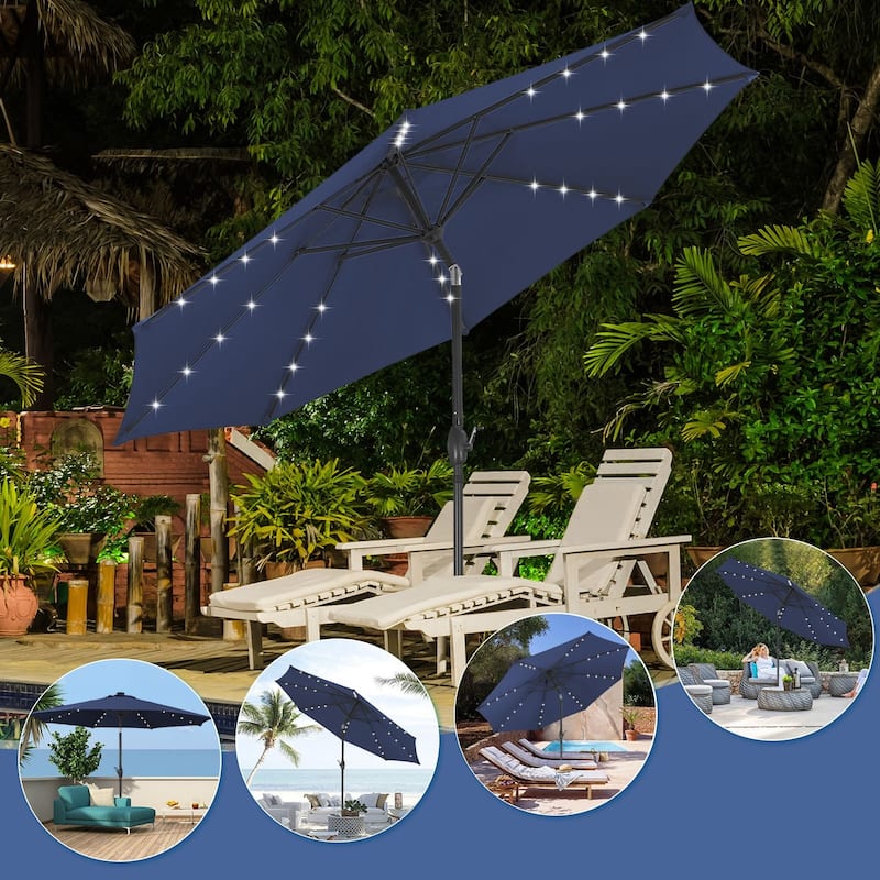 Autlaycil 10ft Solar LED lights Outdoor Patio Umbrella With Base