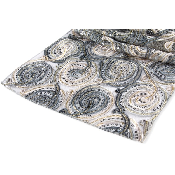 12 Pieces, Ribbon Embroidery w/Sequin Table Runner Approx. 12"x108" Material: Polyester, Organza, Sequin - Silver