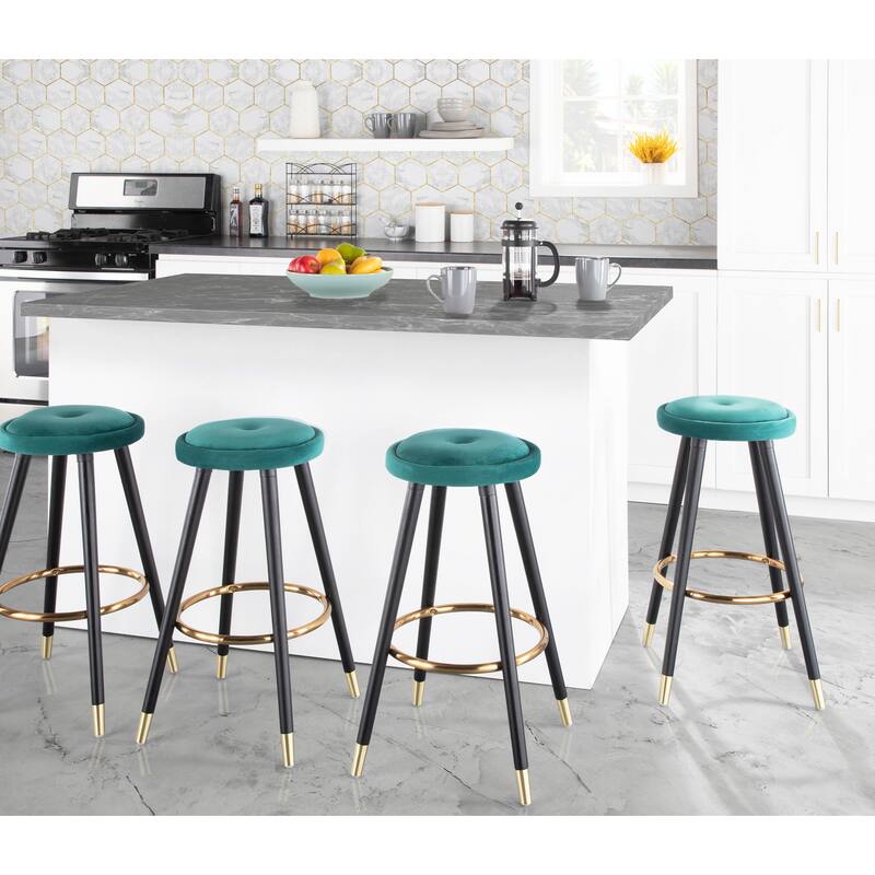Cavalier Counter Stool Black Wood Green Velvet Upholstery - Set of 2 - 15.25"Lx15.25"Wx26"H