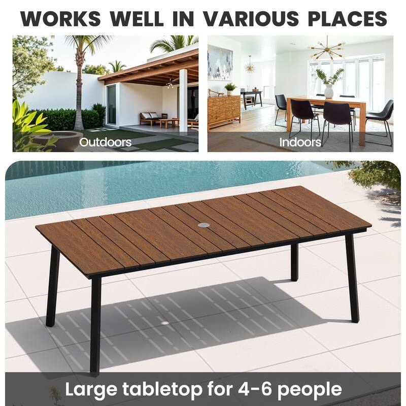 Crestlive Products Outdoor Rectangle Patio Dining Table with Umbrella Hole