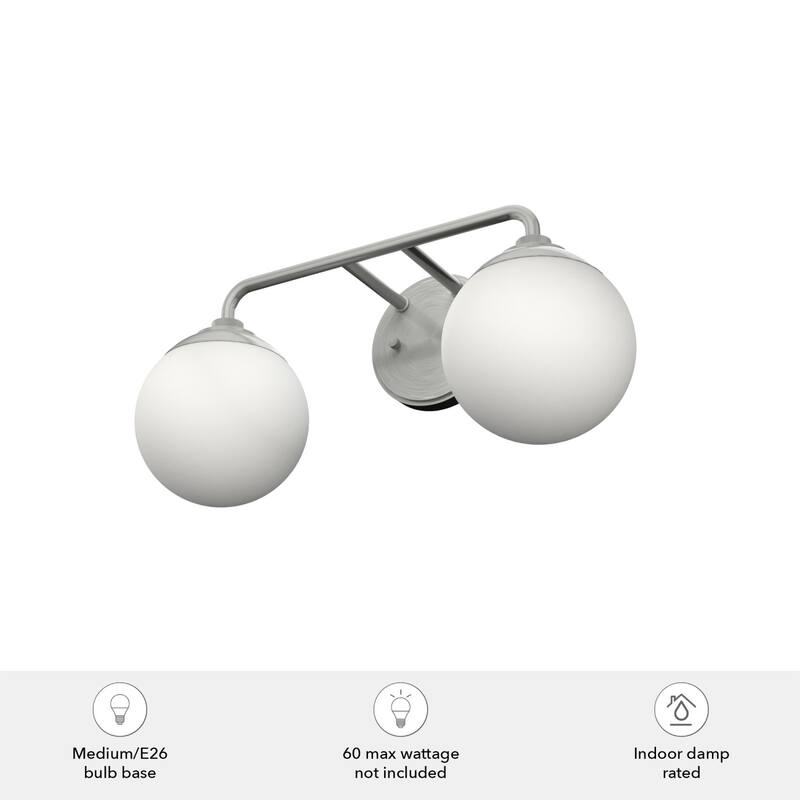 Hunter Hepburn 2 Light Vanity Wall Light, Damp Rated - Vintage, Mid-Century Modern, Glam