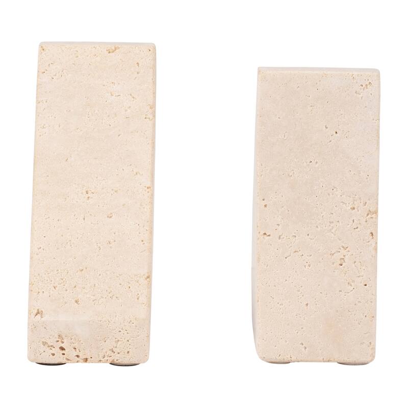 Modern Travertine Triangular Bookends - Decorative Book Ends - 5", Tan - 5.0"
