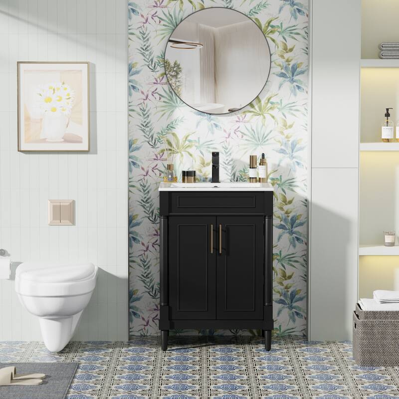 24"/30"/36" Retro Bathroom Vanity W/ Drop in Sink Combo Cabinet Set - Black - 24"