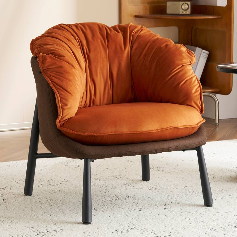 Modern Velvet Accent Chair with Wooden Frame and Black Metal Legs for Living Room or Lounge Seating - 27.4"L x 27"W x 29.1"H