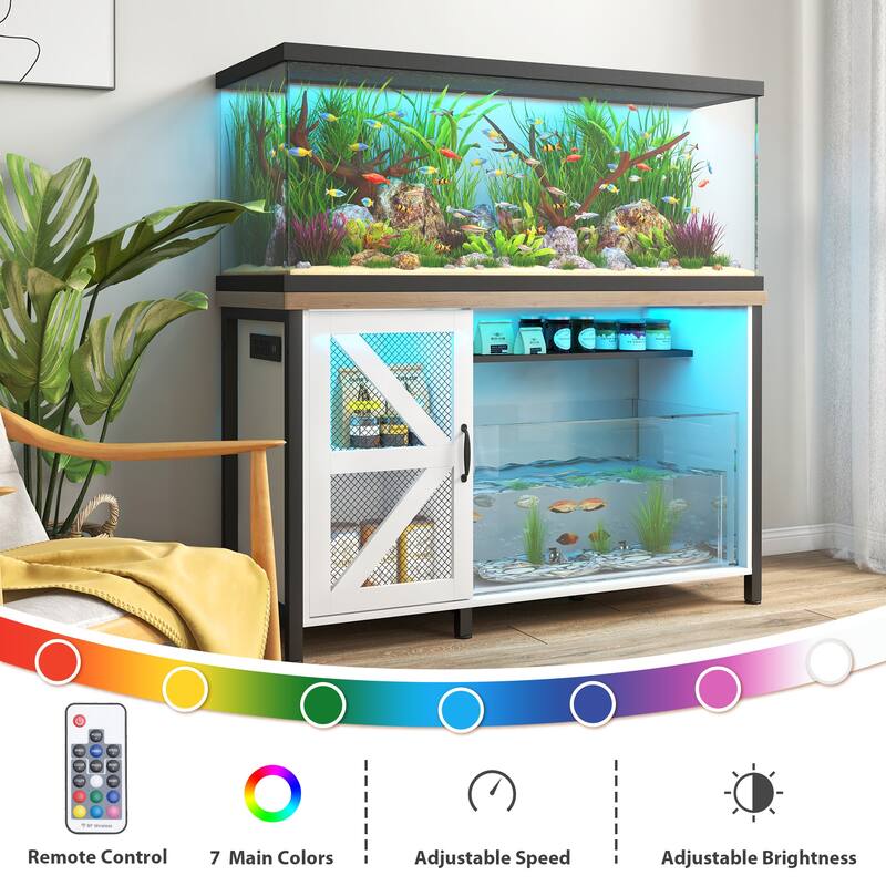 52 Inches Metal Fish Tank Stand With Electrical Outlet For Storage Of Fish Tank Accessories