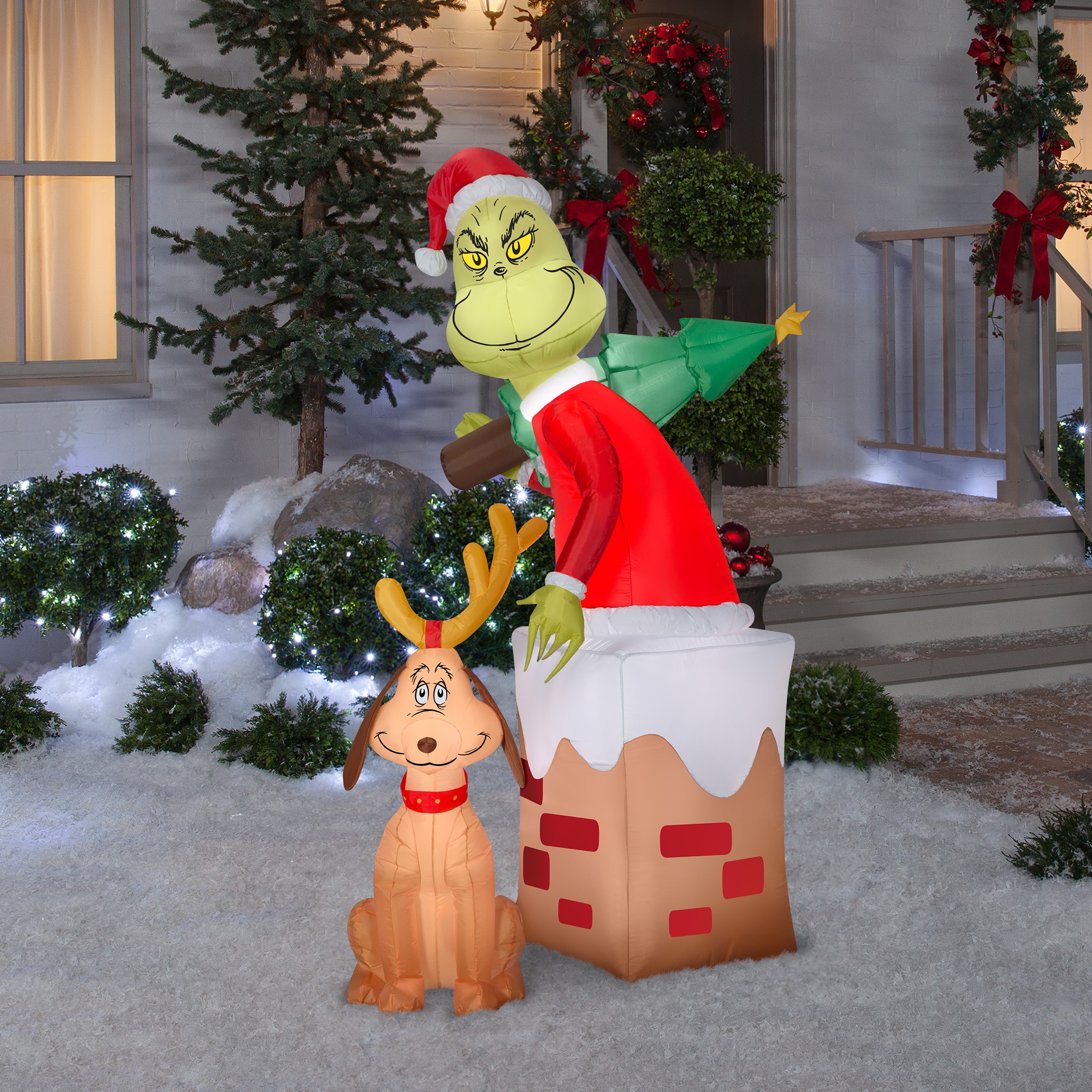 8 Ft GRINCH IN SANTA SUIT Lighted Outdoor Airblown Inflatable 
