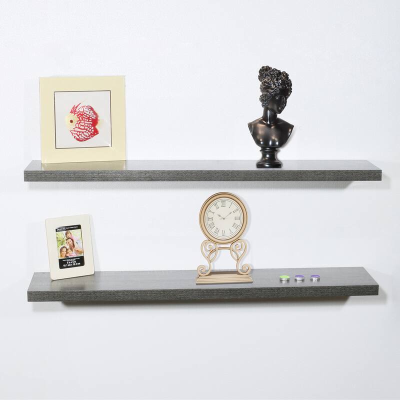 Valerio Set of 2 Modern and Contemporary Black Oak Floating Shelves - 9.25'' x 47.2'' x 1.5''