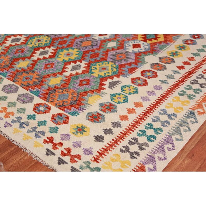 Kilim Oriental Area Rug Hand-Woven Geometric Wool Carpet - 10'3"x 13'1"