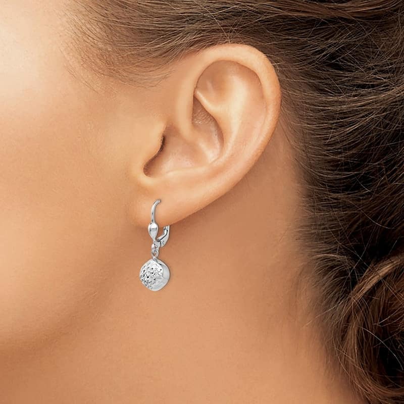 Curata 14k White Gold Diamond-cut Square Dangle Leverback Earrings (9mm x 27mm)