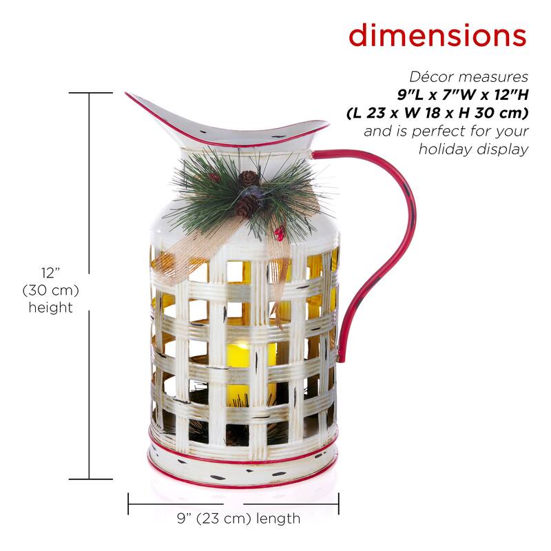 Alpine Corporation Rustic Metal Pitcher Candle Décor with Warm White LED Lights