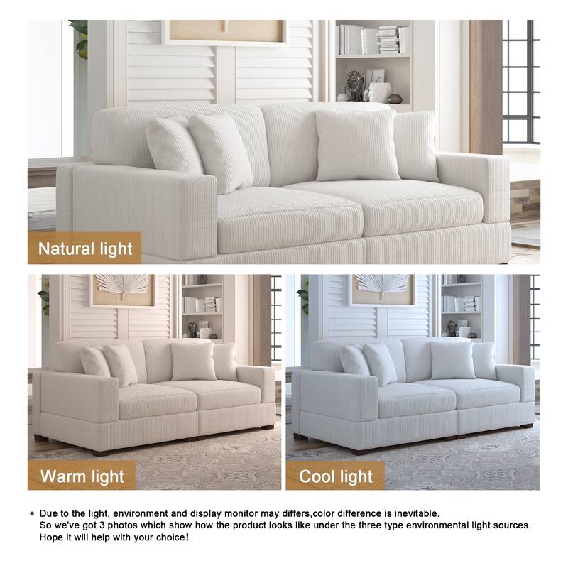 Corduroy Couch Modular Sectional Sofa with Pillows