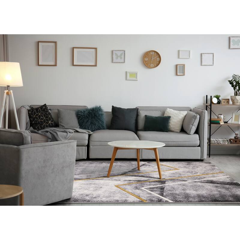 Summit Collection - Grey/White/Yellow Modern Zigzag Rug