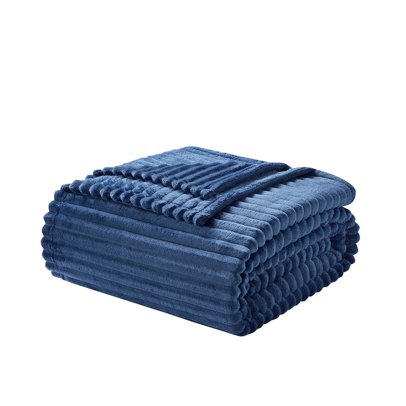 Nestl Cut Plush Fleece Throw Blanket - Lightweight Super Soft Fuzzy Luxury Bed Blanket for Bed - Throw/Travel (50"x60") - Navy Blue