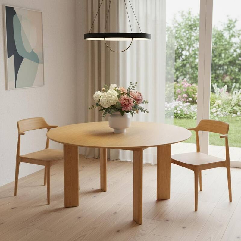 HomeRoots 59" Natural Solid Wood Round Top Dining Table - 58.50 in. x 29.64 in. x 58.50 in. - Natural - 58.50 in. x 29.64 in.  x 58.50 in.