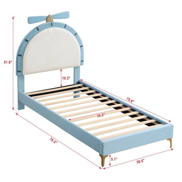 dimension image slide 1 of 2, Upholstered Platform Bed with Alarm Clock Shaped Headboard