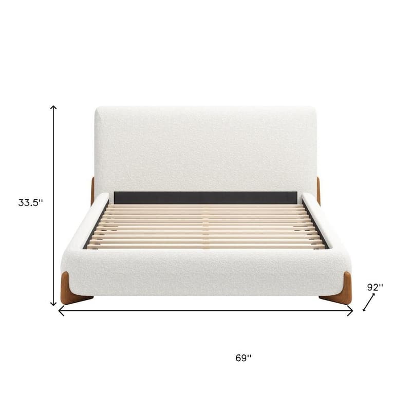 HomeRoots Ivory Solid Wood And Boucle Queen Bed Frame
