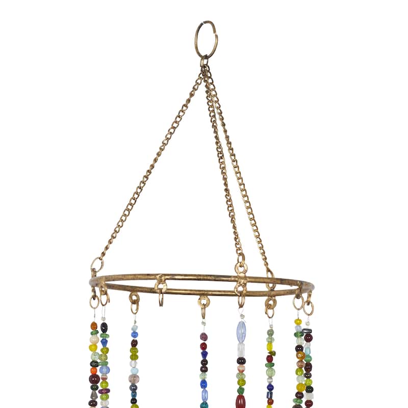 Metal Elephant Indoor Outdoor Windchime with Glass Beads and Cone Bells - Gold - Roche River Decor