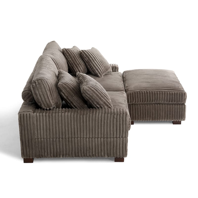79" W Upholstered Plush Corduroy Sectional Modular Sofa with Ottoman
