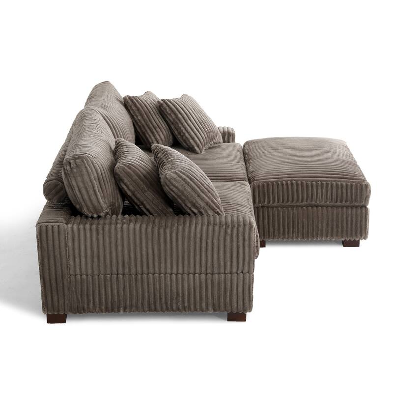 Modular Armchair and Ottoman Set with Adjustable Headrest, Flannel Upholstery