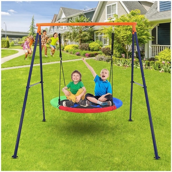 slide 2 of 11, 32" Saucer Swing with Stand for Kids Outdoor 74"