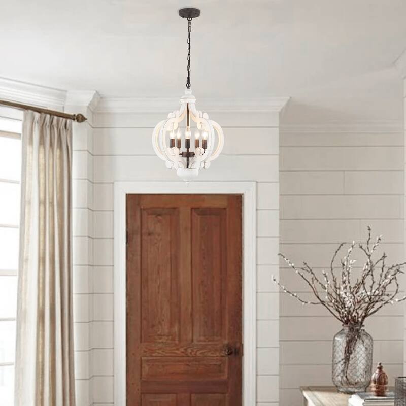 5-Light Country Wood Chandelier Light Fixture for Kitchen Island Dining Room
