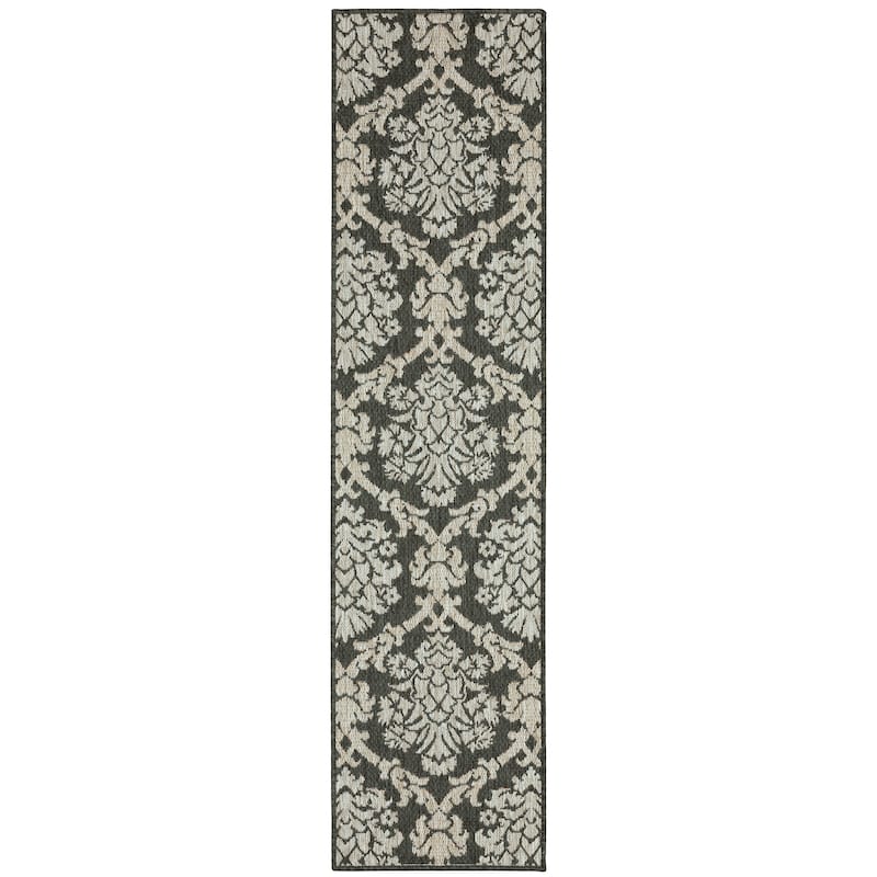 Vista Home Higgins Damask Lattice Grey/ Charcoal Indoor/ Outdoor Area Rug - 1'10" x 7'6" Runner