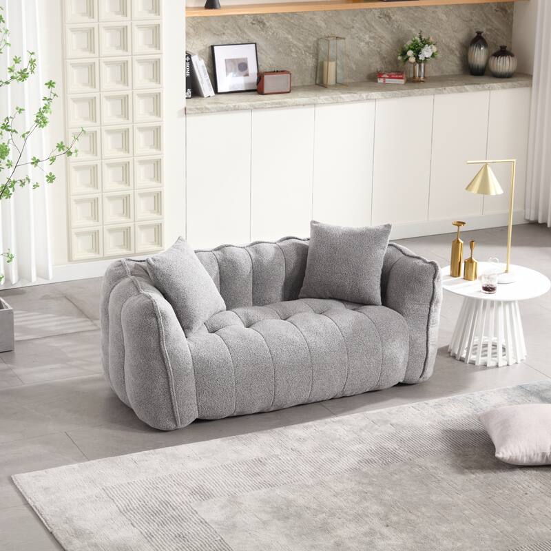 66-Inch Chenille Upholstered Loveseat with Pillows - Grey