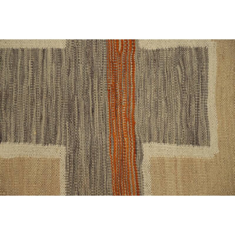 Hand Woven Oriental 100% Wool Carpet Southwestern Tribal Beige & Ivories Kilim Area Rug - 8' 10'' X 5' 8''