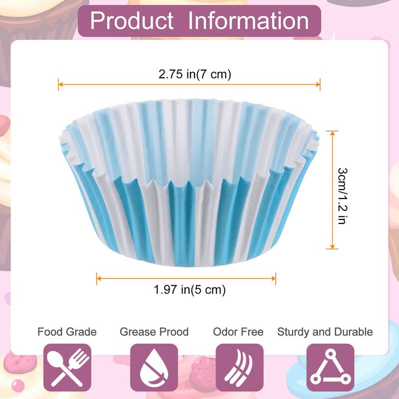 200 Count Cupcake Liners Stripe Cupcake Muffins Liners Paper Baking Cups - Blue