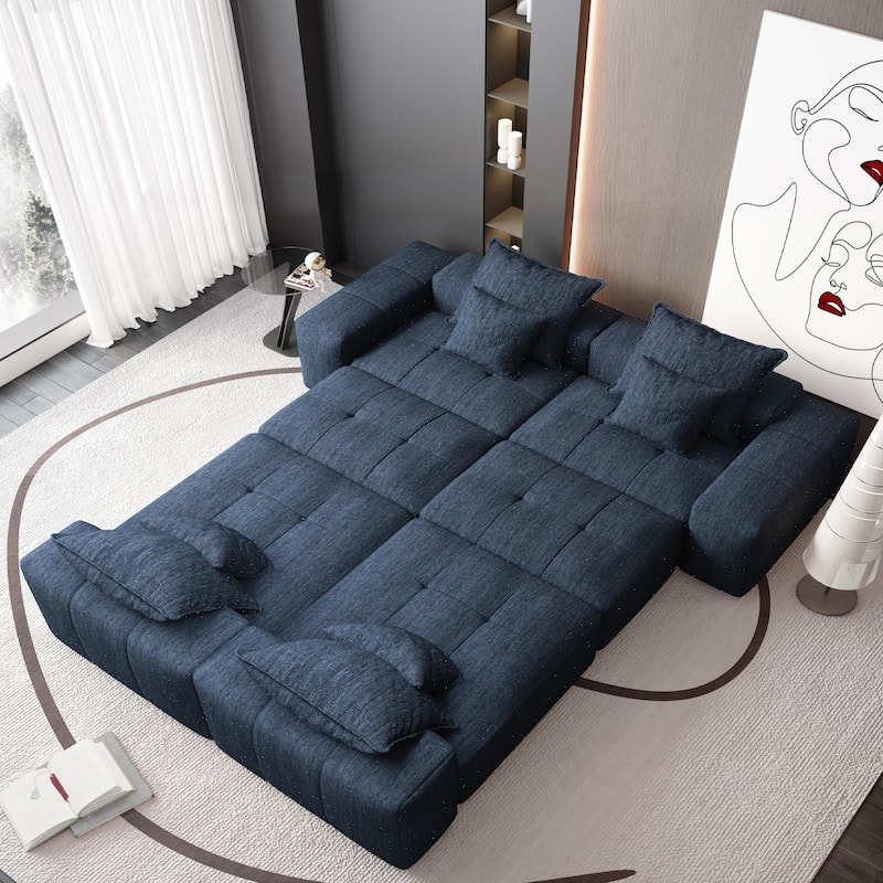 Modern Oversized Modular Sectional Sofa, Sparkling Chenille, 8 Pillows, No Assembly, Blue