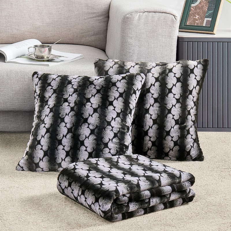 Ballys 3-piece Floral FauxFur Throw Blanket and Pillow Cover Set