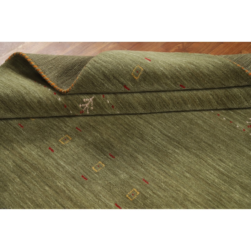 Green Tribal Gabbeh Indian Area Rug Hand-Knotted Wool Carpet - 5'0" x 7'8"