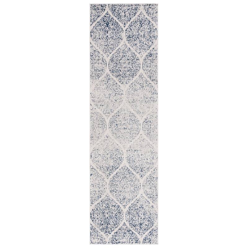 SAFAVIEH Madison Gesa Boho Chic Ogee Trellis Rug - 2'3" x 12' Runner - Cream/Royal Blue