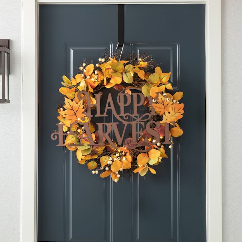 Glitzhome 23.75"L Fall Metal "HAPPY HARVEST" Wall Decor Thanksgiving