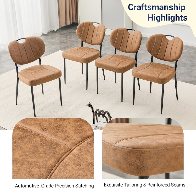 Set of 4, 20" PU Leather Upholstered Dining Chairs with Metal Legs