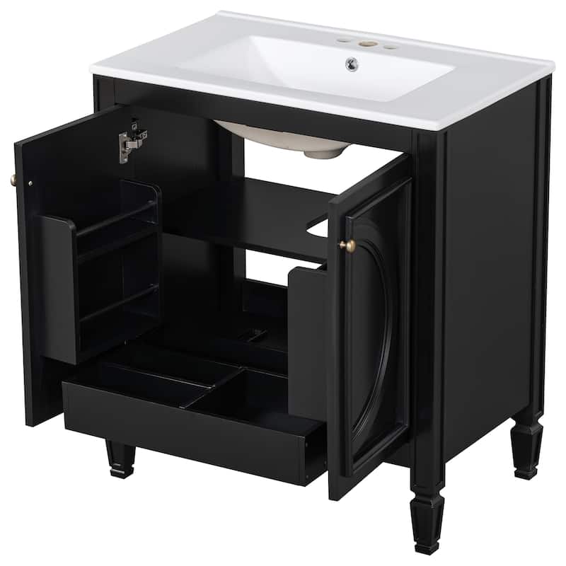 30" Bathroom Vanity with Sink, Two Doors with Shelf, Soft Close Door Hinges, Vintage Style