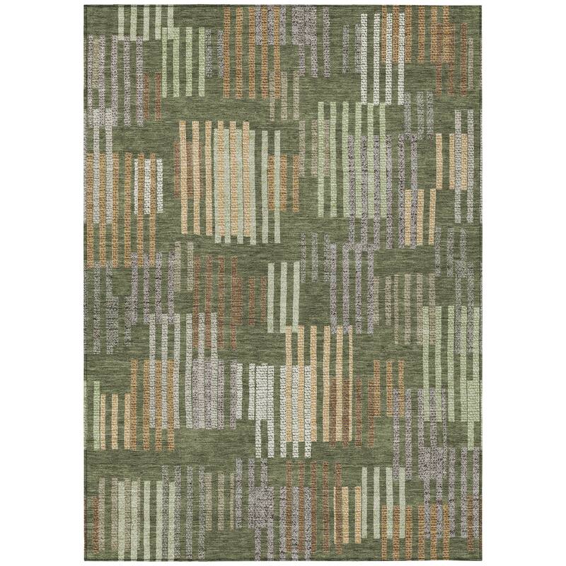 Machine Washable Indoor/ Outdoor Modern Pines Chantille Rug