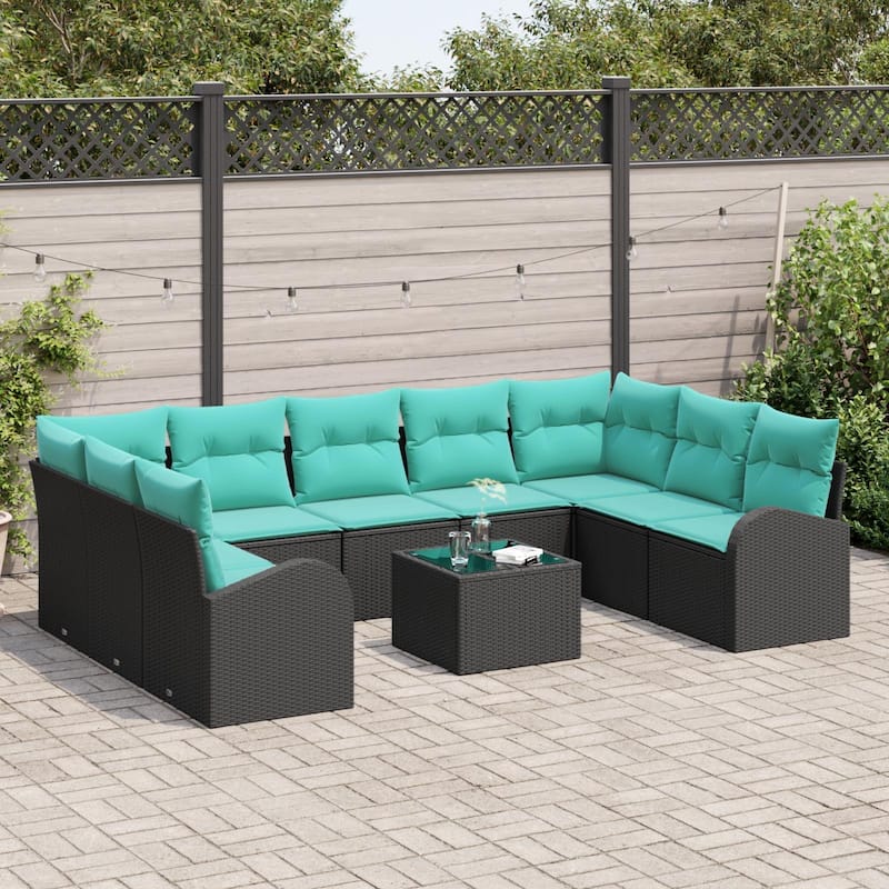vidaXL 9/10 Garden Sofa Set with Cushions Black/Brown/Grey Poly Rattan - 113.8 x 70.5 x 27.2