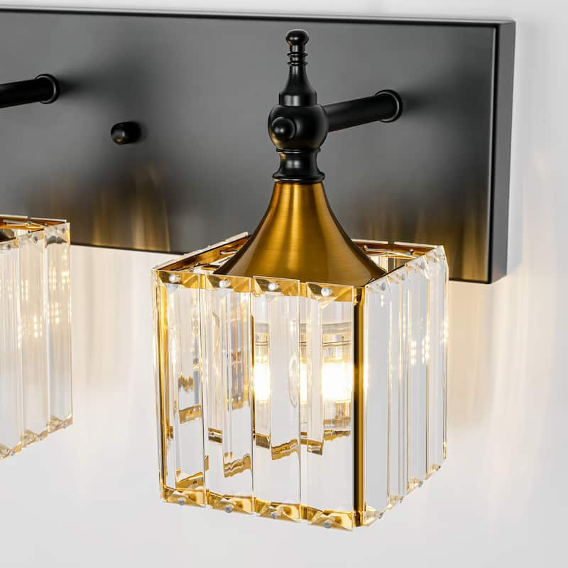 3/4-Light Modern Glam Dimmable Black Gold Crystal Bathroom Vanity Light