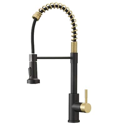 Single Handle Pull Down Sprayer Kitchen Sink Faucet Modern Commercial Kitchen Basin Faucets Matte Black & Brushed Gold