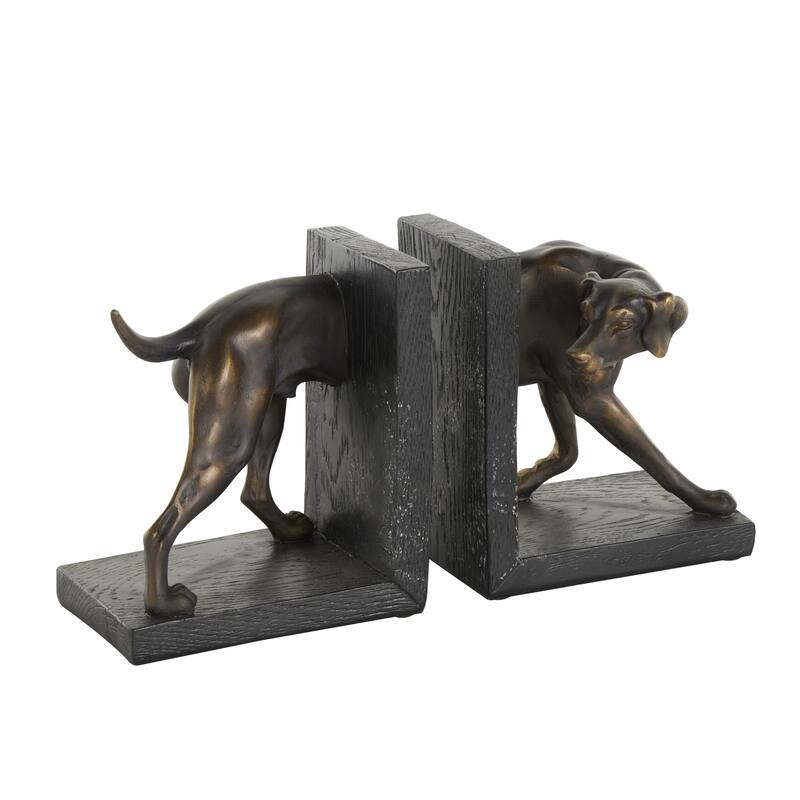 Polystone Dog Greyhound Decorative Bookends with Gold Accents and Black Stands - Set of 2 Black - Roche River Decor